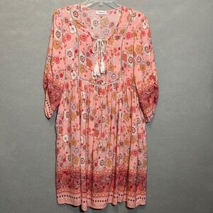 Timathous Dress Women's XL Whimsy Fairy Floral Flowy Pink Midi Boho Babydoll